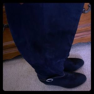 Wide calf faux suede boots